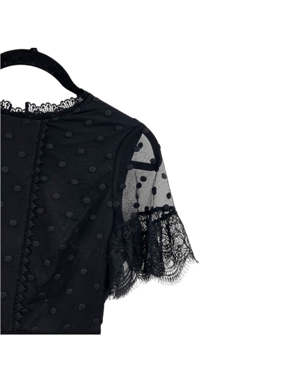 Elegant Saloni Black Lace Andi Polka Dot Dress - Picture 4 of 10